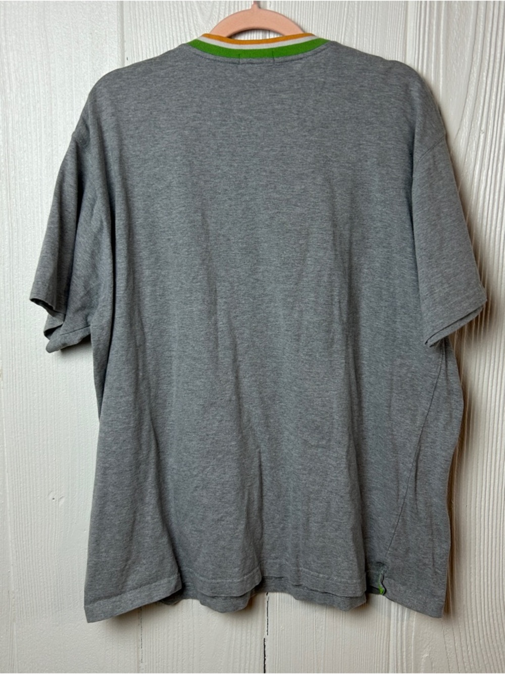 J.Crew Vintage Gray V-Neck Tee with Green & Orange Trim 100% Cotton Size XL - Picture 2 of 6